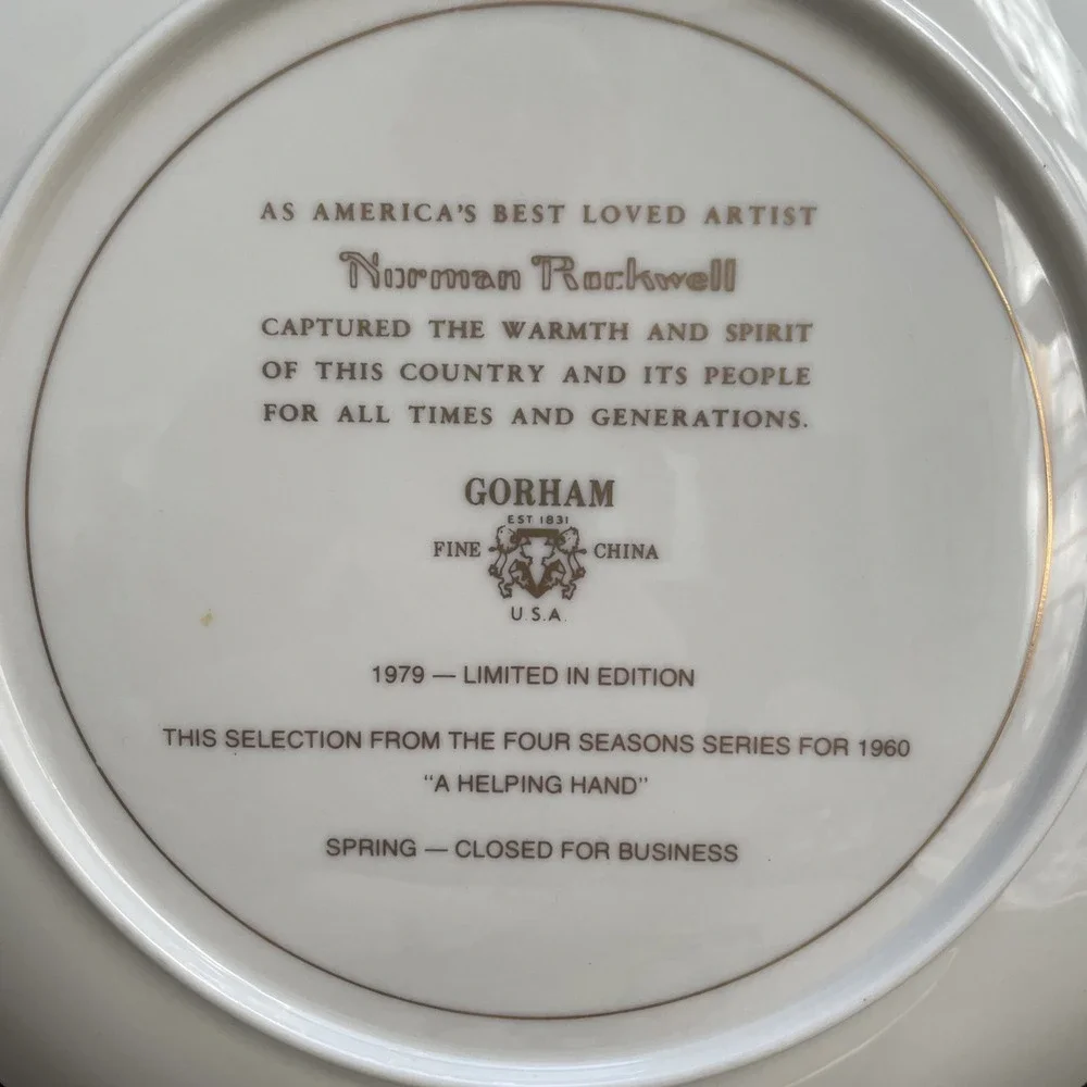 Vtg 1979 NORMAN ROCKWELL PLATES, A HELPING HAND FOUR SEASONS GORHAM CHINA 10.5